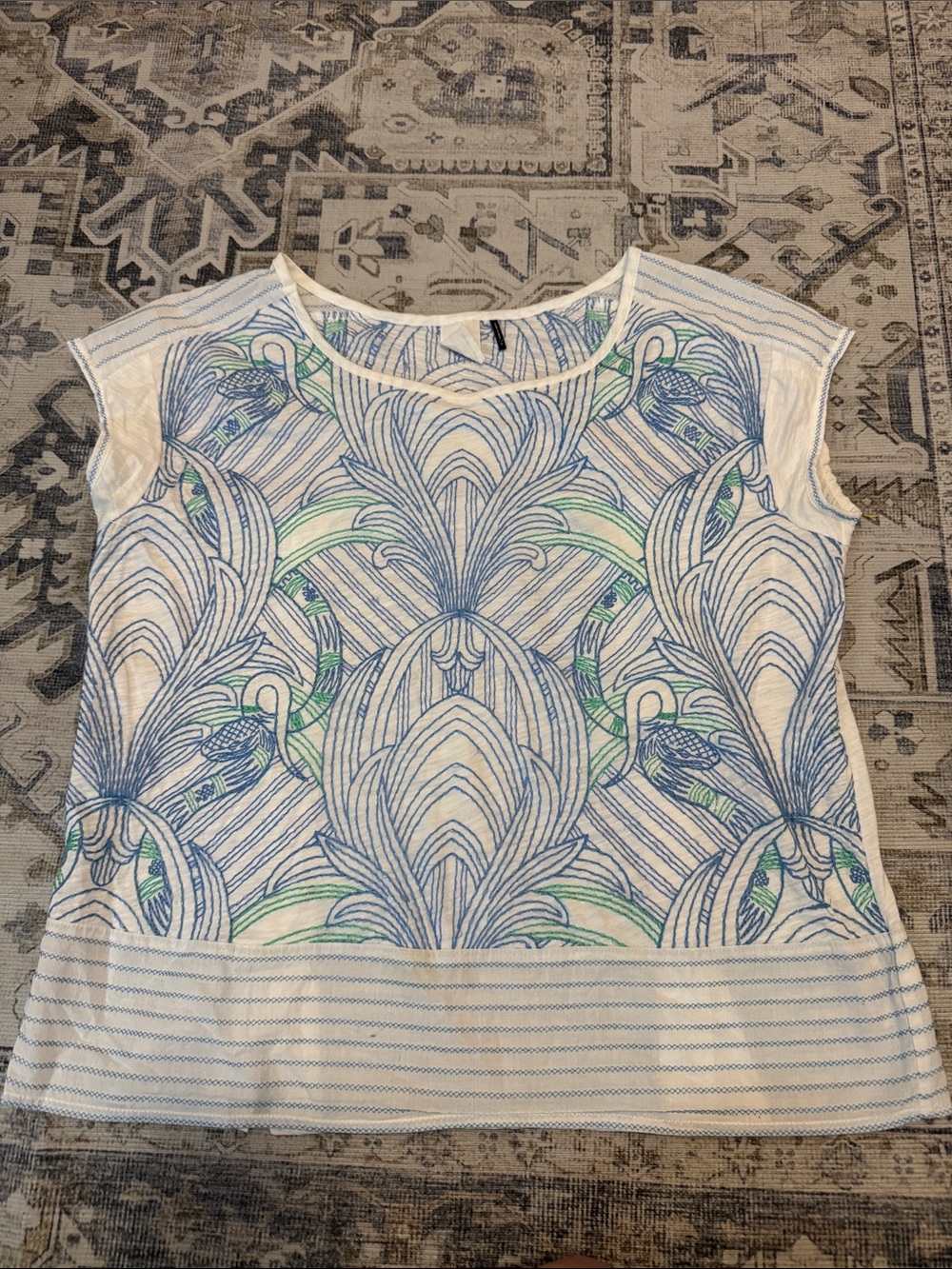 Akemi + Kin Anthropologie Peacock Print Cotton Top Size Small